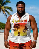 Men's Plus Size Hawaiian Chest Print Sun Sleeveless Vest Shirt Shorts Suit